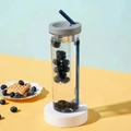 700ml transparante drinkbeker met fruitfilter, donkerblauw rietje en bessenfilter - 700ml / Grijs