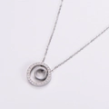 Elegante collana con doppio anello in argento e pavé di zirconi per donna, lucida - Color Acciaio