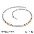 Collier à maillons cubains bicolore argent et or rose en acier titane durable - Collier Bicolore Argent Or Rose (KN200397-KLHQ)