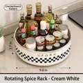 Rotating kitchen spice rack tray in cream white with a checkered pattern design - Small (25cm Diameter) / Checkerboard Style / Cream White