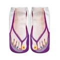 Detailed macro view of white socks with realistic 3D purple flip-flop and heart nail art print - 20cm (No Package) / Purple