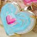 Ciondolo a cuore con glitter blu, inserto rosa e castone dorato per gioielli fai-da-te - Azzurro
