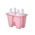 Pink 4-cavity silicone popsicle mold with four white sticks on a clean white background - Popsicle Mold 4-Grid Pink