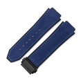 Navy blue suede leather watch strap with black rubber lining and folding clasp buckle - [Convex x Wide Mouth] 19x26mm / Suede Sky Blue - Black Buckle - Z2
