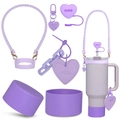 Purple silicone accessories set with heart straw cover and handle strap for tumblers - Purple Dream Silicone Set