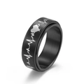 Rotatable black stainless steel ring with silver heartbeat pattern for couples - Size 8 / 8MM Black