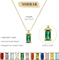Detail showing the 14K gold plated birthstone necklace with multiple gem color options - May Emerald