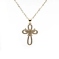 Gold-plated cross necklace with micro-p鑲 inlay crystals and center angel wing motif - Insect Wing Texture Cross Style (ML-CN001306CX)