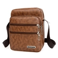 Borsa a tracolla da uomo in pelle PU marrone con scomparti multipli con cerniera e tracolla - Marrone Giallastro
