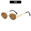 Retro oval sunglasses with gold metal frame and dark brown lenses, color C5 style - Gold Frame Tea Lens