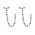 Silver ear cuff set with green zircon stones and long chain tassel in a trendy design - Silver with Green Gemstone Ear Cuff Chain Earring