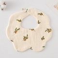 Olive branch print 100% cotton gauze baby bib in cream white petal shape design - Gauze Flower Bandage - Small Olive