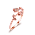 Rose gold tulip open ring with sparkling crystal leaves for elegant jewelry styles - Rose Gold Rhinestone Tulip Style (7694)
