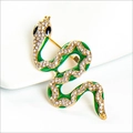 Elegant gold-plated snake brooch with green enamel and sparkling crystal rhinestones - Green (Snake 2078)