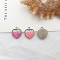 Pink heart-shaped mermaid scale charm pendant with silver metal back for DIY jewelry - Heart Fish Scale Style (14917)