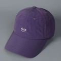 Close-up of purple plaid baseball cap featuring white Nice embroidery and fine checkered fabric - M (56-58cm) / Deep purple