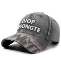 Casquette baseball gris foncé délavé avec broderie 3D blanche et bordure effilochée - Réglable / Gris