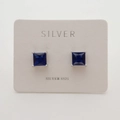 925 sterling silver stud earrings featuring square blue zircon stones for women - 925 Silver / Blue