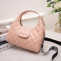 Pink quilted PU leather handbag with SunnyCity logo and wide patterned shoulder strap - Pink
