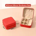 Portable square jewelry box in Bordeaux red cross-grain PU with metallic zipper - Bordeaux Red (No Mirror)