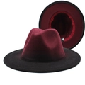 Detail view of burgundy and black gradient fedora hat showing brim and inner lining - M (56-58cm) / Wine Red + Black