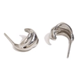 Polished silver stainless steel C-shape hoop earrings with thick pumpkin ribbed design - Pumpkin Stripe Stud Earrings - Steel Color / Silver