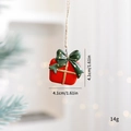 Mini resin red gift box Christmas tree ornament with green bow and golden ribbon - Bow Gift Box