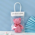 Pink coral fleece bear towel gift in a transparent bag with a red bow and elegant ribbon - Bear In Nordic Pink + Opp Handle / 30*30cm