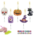DIY 5-piece Halloween diamond painting keychain set with skull and pumpkin designs - Classic Halloween Symbols Style