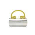 Silver mirror acrylic evening bag with gold double dragon handle in cylindrical shape - Silver With Double Dragon Handle