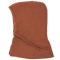 Winter caramel knit balaclava hood scarf with adjustable drawstrings and side buttons - Caramel color