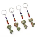 Set di 4 portachiavi in pietra naturale unakite con perle chakra e ciondolo a chiave argento - Unakite