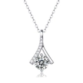 Classic 925 sterling silver V-shaped necklace with 1-carat round cut moissanite gemstone - (s925 Silver + Moissanite P11568 - 6.5mm/1 Carat) / Chain Length 40cm + 5cm (extension Chain)