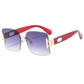 Gafas de sol cuadradas sin montura con lentes degradadas moradas y patillas rojas - Marco Dorado Lentes Grises Degradadas
