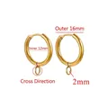 18K gold plated titanium steel hoop earrings with 16mm outer diameter and bottom loop - Cross Gold - Inner 12mm Outer 16mm