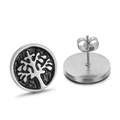 Elegant silver tree of life stud earrings with black embossed detail for women - Silver Black Tree of Life Style (KE64595-K)