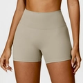 High-waisted khaki yoga shorts for women with tummy control and peach lifting effect - S / Camel Brown
