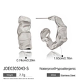 Silver waterproof stainless steel square C-shaped hoop earrings for women, 7.7g pair - Silver Irregular Wavy Style (JDE0305043-S)