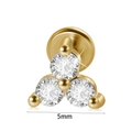 Internal threaded golden ear stud with three sparkling zircons in a triangle, 5mm size - #3-Triple Stone / 1.2x6mm