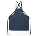 Waterproof navy blue thick canvas work apron with leather straps and large tool pockets - Blue