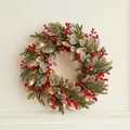 40cm Christmas wreath with red berries, pine needles and warm white LED lights decoration - Style D Red Berry Wreath 40cm (With Lights)