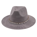 Grey felt fedora hat with snakeskin band and rhinestone accents on white background - Grey (Snake Pattern)