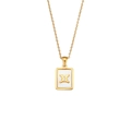 Gold square Gemini zodiac necklace with white shell inlay and gold astrological symbol - Gemini