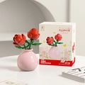 Modello di rosa rossa in mattoncini con vaso di ceramica rosa e foglie verdi - Fiore di Rosa(M3180) / 64PCS