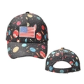 Honkbalpet voor kinderen met kleurrijke ruimteprints en Amerikaanse vlag-patch - Zwart