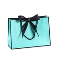 Elegant Tiffany blue gift bag with black ribbon bow and sturdy rope handles - XS (19x15x7cm) / Tiffany Blue with Black Border