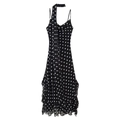 Robe d'été à pois avec décolleté foulard et ourlet à volants sur fond blanc - S / Noir