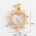 Golden heart pendant with white shell inlay and zircon accents, 15mm diameter size - Gold Heart Shell Zircon