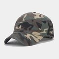 Close-up of jungle camouflage baseball cap featuring 6-panel structure and curved brim - Adjustable / Jungle Camouflage