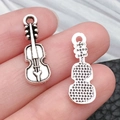 Antique silver violin music charm pendants with detailed front and textured back - Guitar (8x20mm-0.5g)
